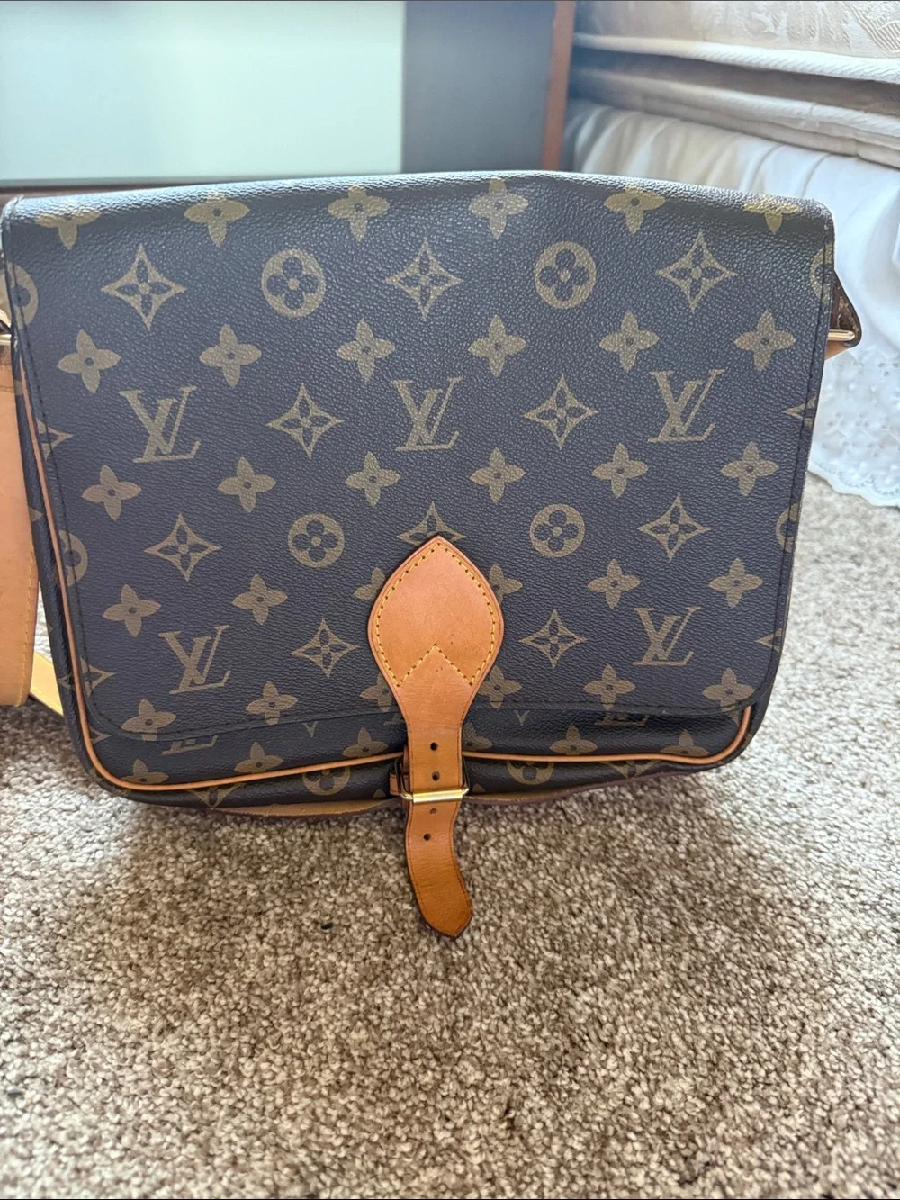 Louis Vuitton Monogram Canvas Messenger Bag with Tan Trim